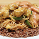 Fast Food vs Natural Food, red rice, chicken, cooked rice