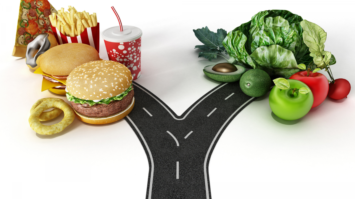 Fast Food, Natural Food, vegetables, fruits