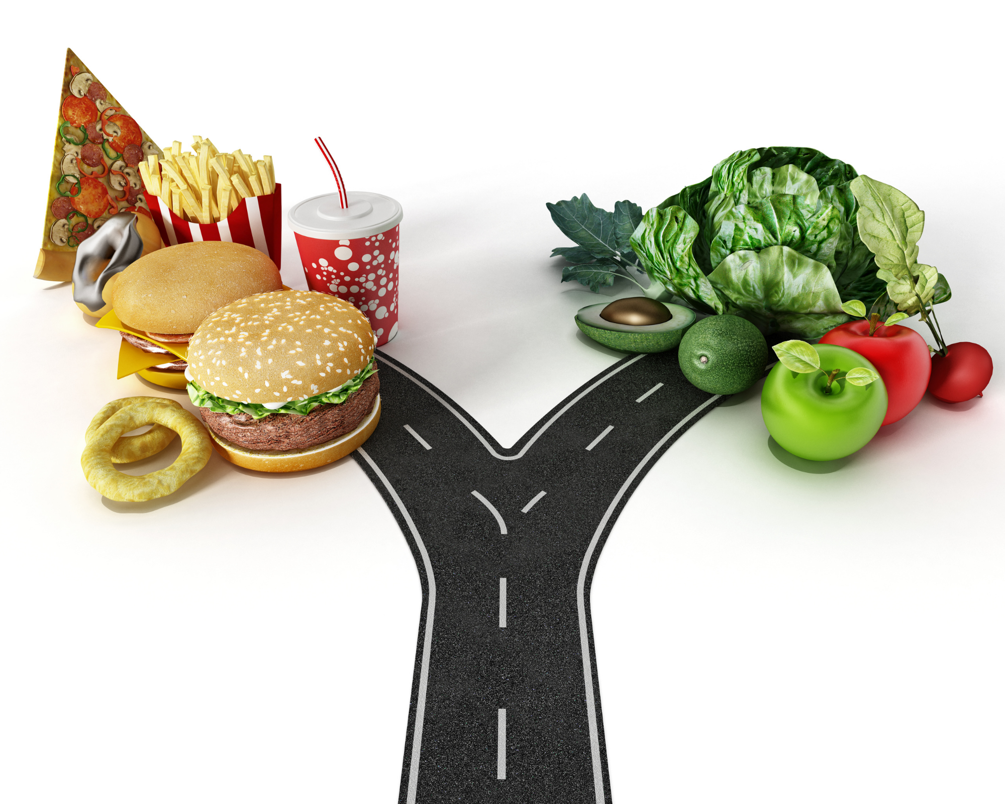 Fast Food, Natural Food, vegetables, fruits