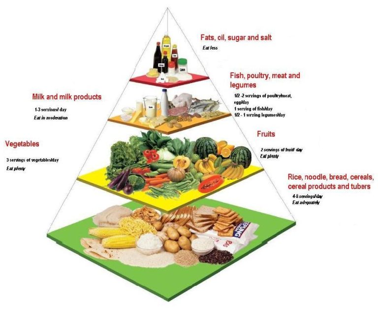 Malaysian food pyramid, vegetables, carbohydrate, protein, fats